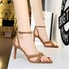 Women's Fashion Sandals Summer Comfort One-strap Thin High Heeled Stiletto Suede Hollow Open-toe Cross-strap Party Shoes