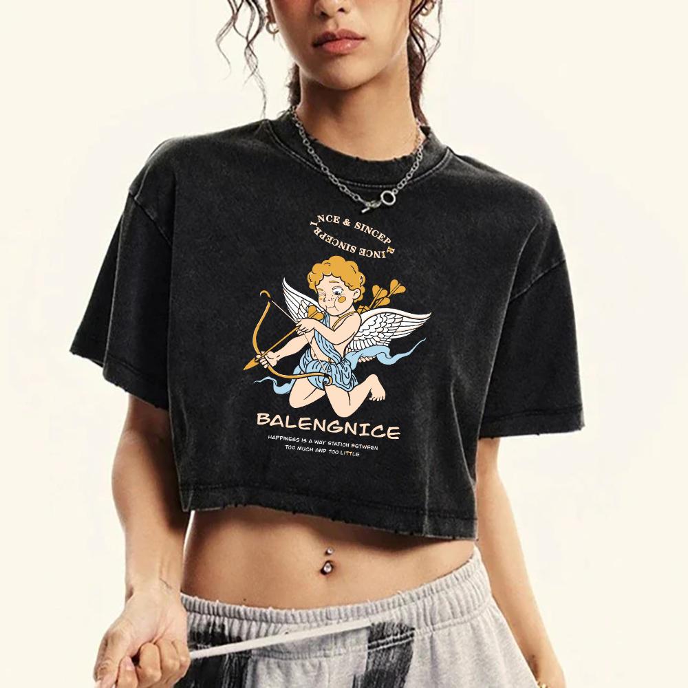 

The Little Goddess Of Archery Prints Washed T Shirt Women Cotton Fashion T-Shirt Retro Fitness Tops Comfortable Tee XL