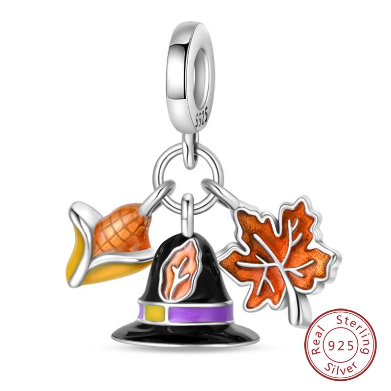 100% Copper Autumn Harvest Series Brown Music Squirrel Scarecrow Pumpkin Maple Leaves Charms Beads Diy Jewelry Gift