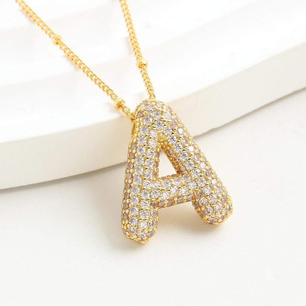26 English Letter Gold-Plated Zircon Pendant Necklace