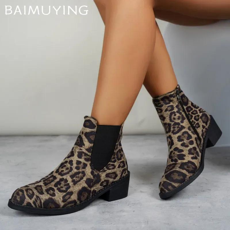 Leopard Women Snow Ankle Boots Sexy Chunky Chelsea Shoes Woman 2025 Trend Winter Retro Goth Gladiator Pointed Toe Botas De Mujer