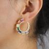 Promotion Big C Moon Type Colorful CZ Jewelry Geometric Round Circle Hoop Gorgeous Rainbow CZ Earring for Women