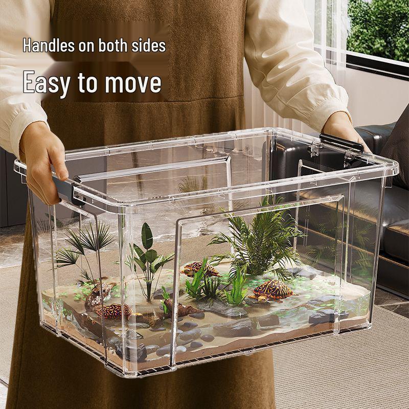 Large Transparent Turtle & Fish Tank with Lid - Rectangular Terrarium and Storage Box