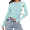 Mode Oansatz Tees Streetwear Tops Frauen Einfarbig Slim Fit Einfache T-shirts Frühling Herbst Casua Langarm T-shirts 30423