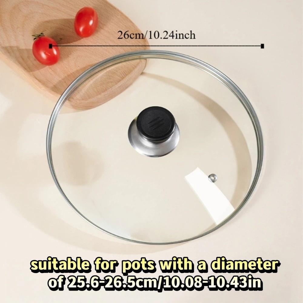 Black Plastic Knob Vertical Pan Lid Universal Visible Wok Cover Tempered Glass Pot Lid Restaurant Normal 26cm 10.24in