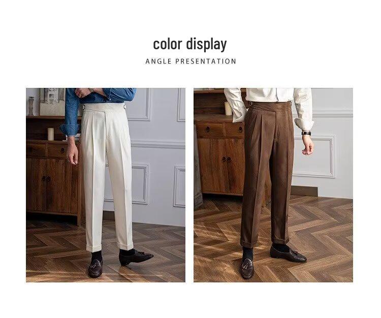 Herren Italienische Neapolitanische High-Waist Gerade Hose: Britischer Retro-Stil für Frühling & Herbst