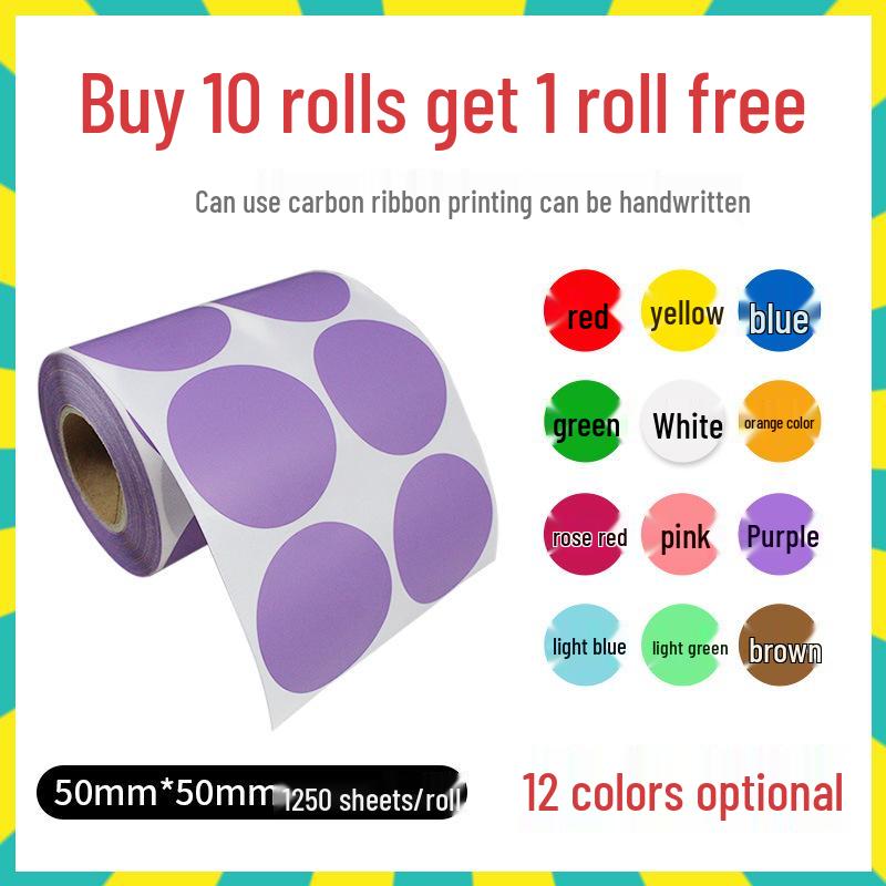 Round Self-Adhesive Numbered Code Stickers - Colored Dot Roll Labels for Sales Control and Monthly Tracking.