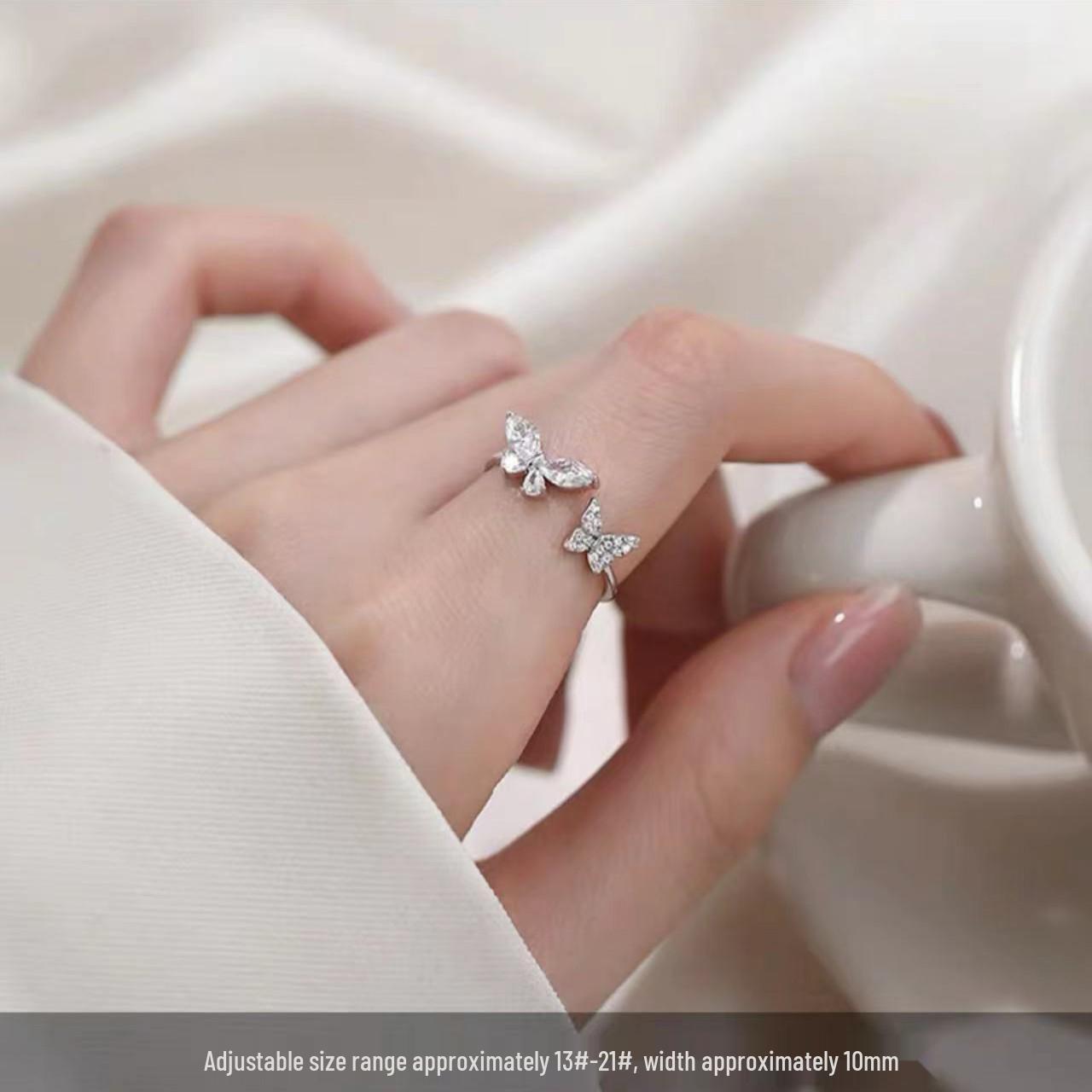 

Кольцо на мизинец из стерлингового серебра 925 пробы с бабочкой для женщин - Нишевый дизайн, Легкая роскошь, Регулируемое гладкое кольцо Adjustable Open