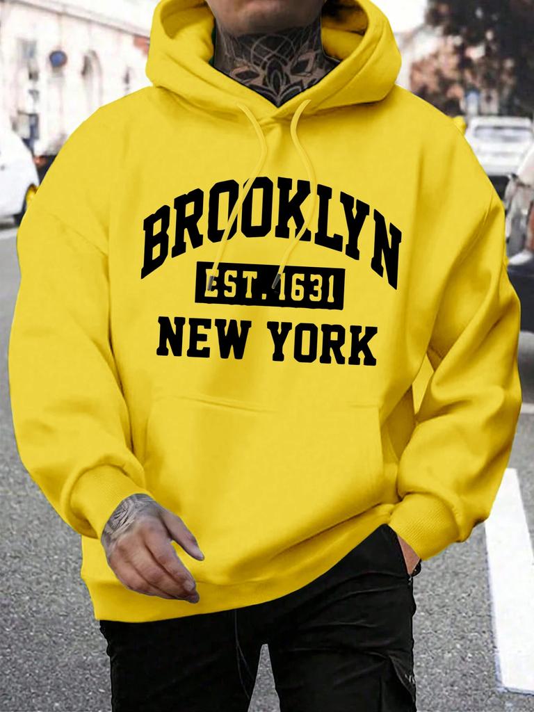 Men's Autumn and Winter Casual Fashion Trend Beooklyn Est 1631 New York Print Hoodie
