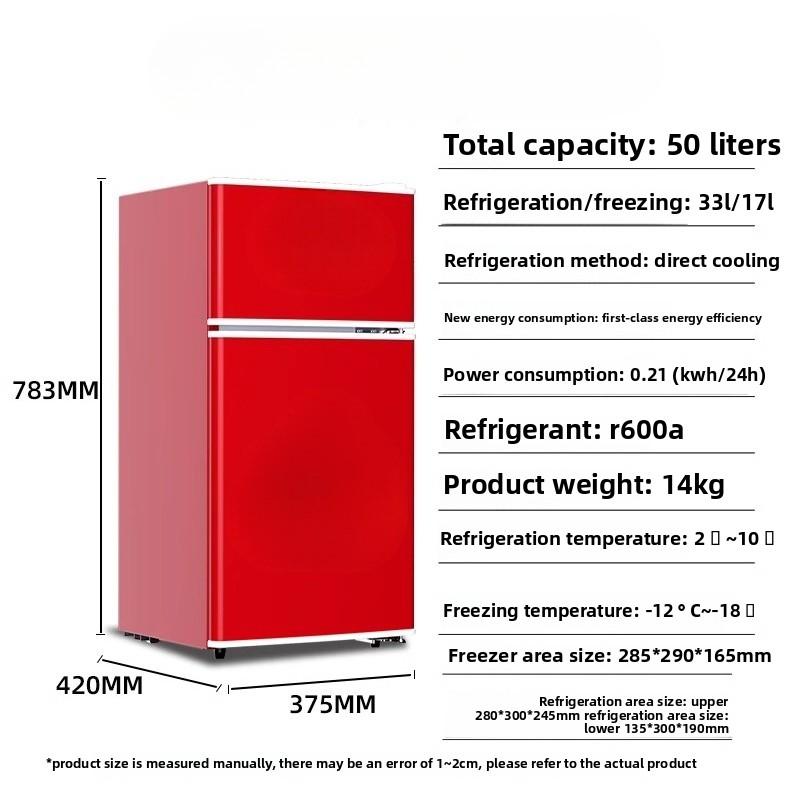 220V Kühlschrank Retro Klein und Mittelgroß Haushalts-Doppeltür-Kühlschrank