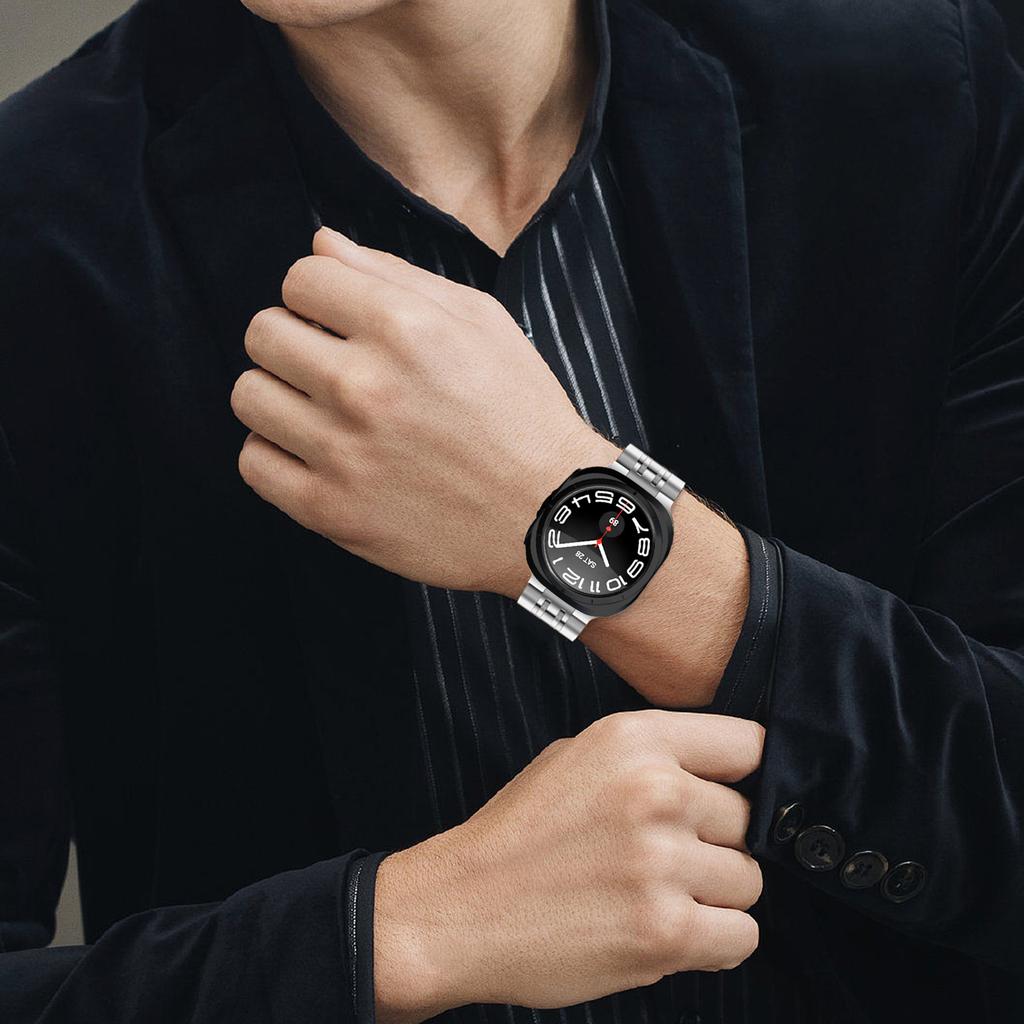 Silver Slim Strap for Samsung Galaxy Watch8 44mm/40mm/8 Classic 46mm Stainless Steel Seven-Link Watch Band