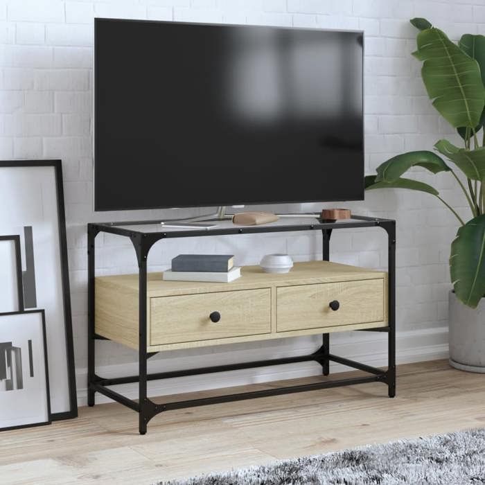VidaXL TV Cabinet with Glass Top Sonoma Oak Engineered Wood, TV Stand, Media Cabinet, Hi-Fi Cabinet, TV Unit, 846060
