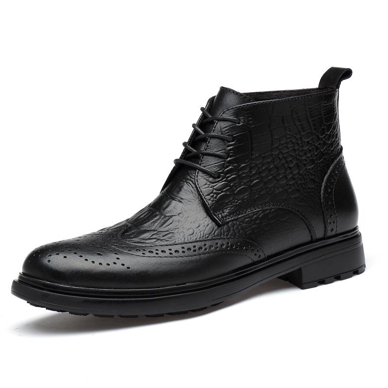 Martin Men's Cowhide Brogue Chelsea Boots - British Style High-Top Leather Shoes for Autumn/Winter