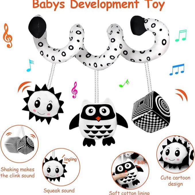 Black & White Cartoon Animal Crib Wrap Toy with Bells - Bee Design