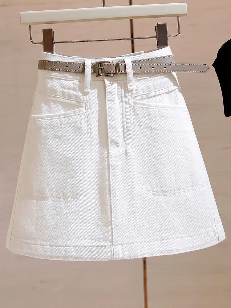 Women s High Waist A Line Mini Skirt Loose Fit Commuter Style Denim Skirt S белый