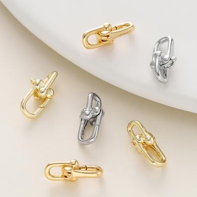2Pcs/Pack 14/18K Gold Plated Spring Clasps Brass U Shape Lobster Clasp Connector for DIY Jewelry Bracelet Making Accessories