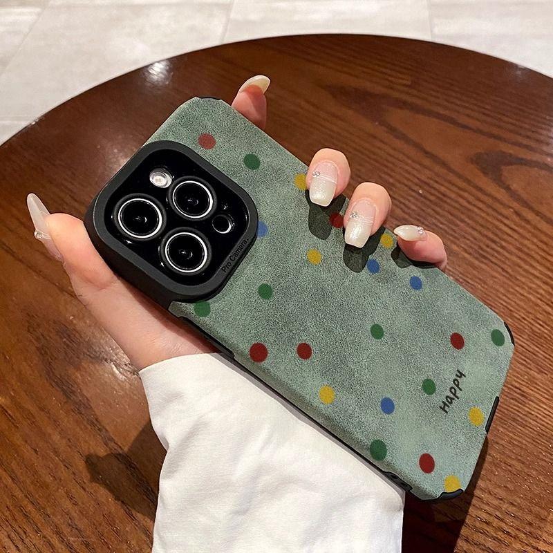 Autumn and winter simple color polka dots suitable for Apple 17Pro new 15 flip fur iPhon16promax anti-drop essence