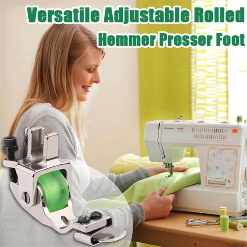 Multifunctional Roller Presser Foot Sewing Machine Hemming Presser Foot for Curtains Bedding Fabric Clothing Crafting