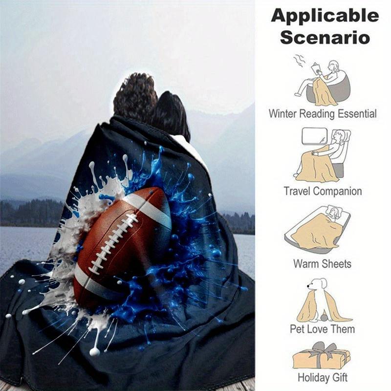 1pc Football Printing Lightweight Flannel Blanket, Comfortable and Warm Blanket, for Camping Sofa Bed and Couch Office, in All Seasons