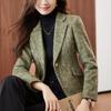 Damenwolle Grün Kurzer Blazer - Winter 2025, Kleine Größe, High-End Temperament, Verdickte Jacke