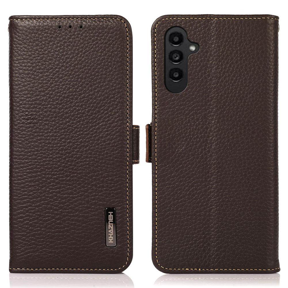 

KHAZNEH Чехол для телефона Samsung Galaxy S24 FE с RFID-блокировкой, откидная крышка из натуральной коровьей кожи Brown