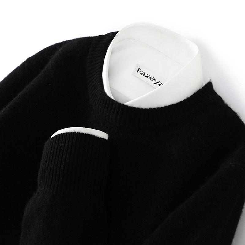 Men's Thick Wool Knit Sweater - Autumn/Winter, Round Neck, Solid Color, Loose Fit, Business Casual.