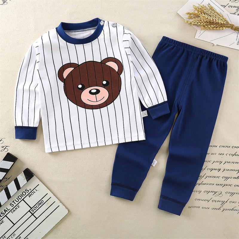 2026 Summer Children Long Sleeve Pant Underwear Set Baby Spring O-Neck Cartoon Cotton Pajama Set Home Wear Clothing for Girl Boy