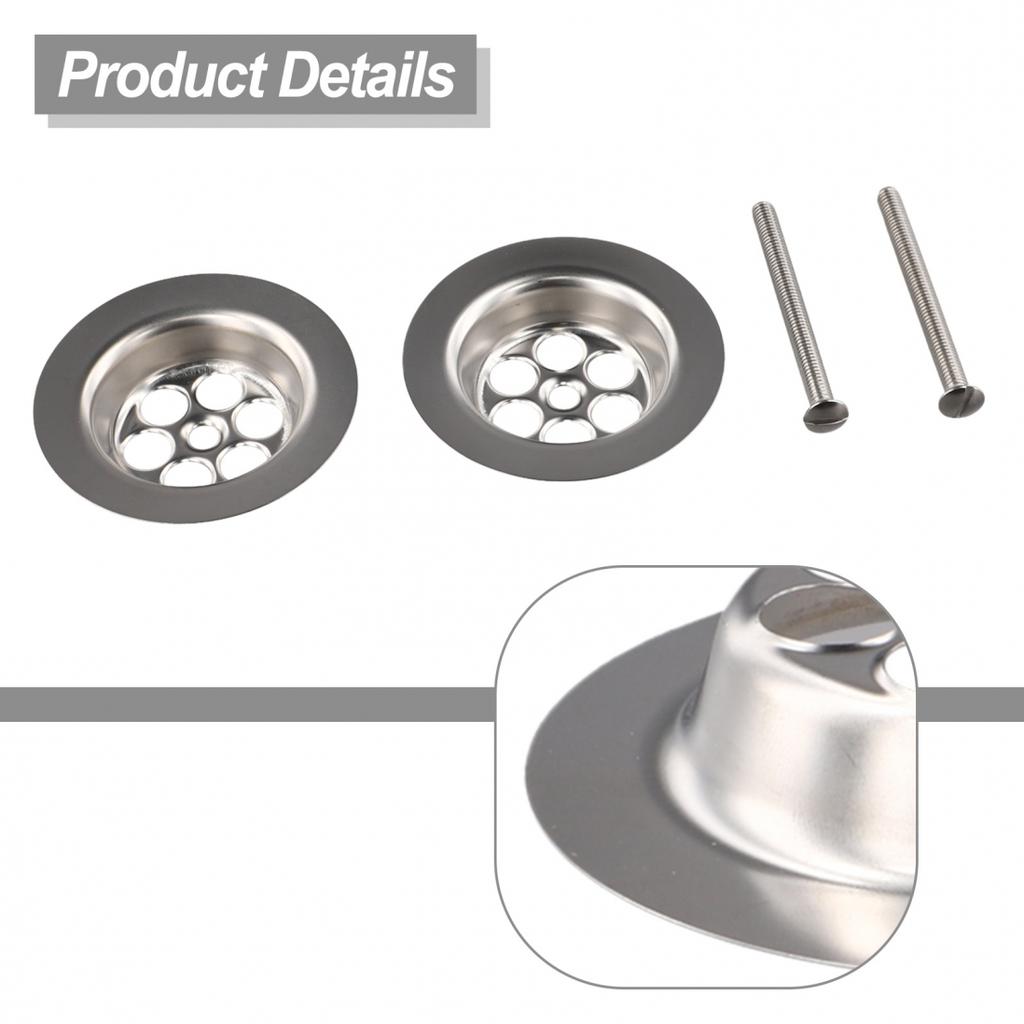 2 Set Bath Hole Spare With Screw 70mm Silver Lids + Screws Stainless Steel
