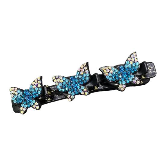 Women Hair Pin Sparkling Rhinestone Braided Hair Clip with Butterfly Decoration Vintage Style Hair Accessories