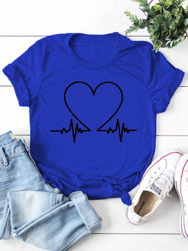 Electrocardiogram Heart Print Women T Shirt Short Sleeve O Neck Loose Women Tshirt Ladies Tee Shirt Tops Clothes Camisetas Mujer