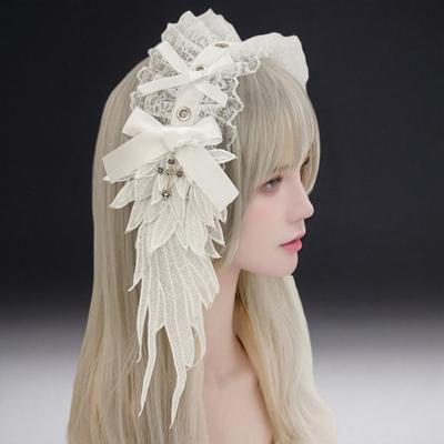 Y2k Lolita Flügel Spitze Stirnband Nieten Rüschen Haarband Kreatives Cosplay Kopfschmuck Comic Convention