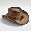 New 100% Leather Western Cowboy Hat Men Wide Brim Gentleman Church Jazz Cap Cowgirl Hats Sombrero Hombre