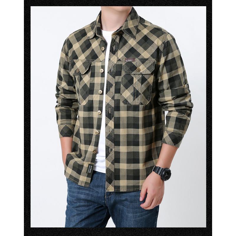 Men S Long Sleeve Shirt Multi Pocket Casual Plus Size Solid Color