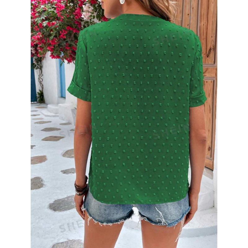 Women's New Style Solid Color V-Neck Jacquard Shirt for Elegant Commuting