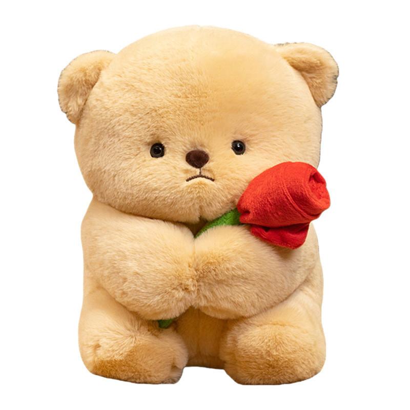 

Teddy Bear Plush Toy With Heartshaped Rose Design For Valentines Day Gift For Girls And Boys LightBrown