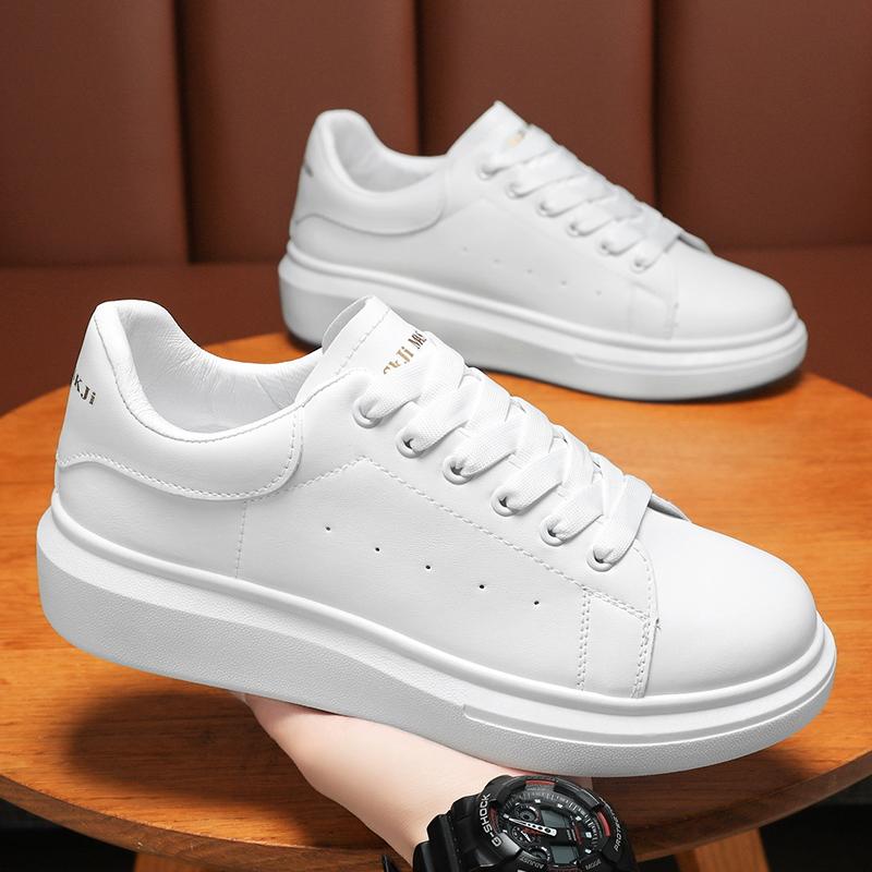 

Мужские белые туфли, кожаные дышащие повседневные кроссовки на платформе, мужские туфли на шнуровке 44