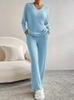 Women's Autumn 2025 Fashion: Rib-Knit V-Neck Set with Casual Straight-Leg Pants