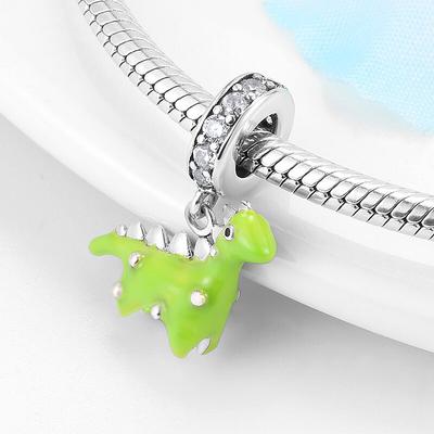KATAOKA 925 Sterling Silver Green Enamel Dinosaur Beads Fit Original Kataoka Charms Bracelets
