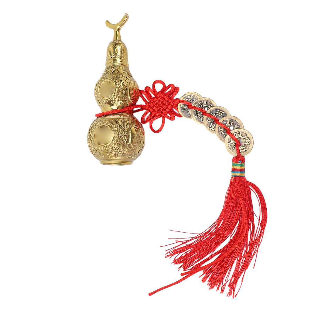 Mosazná tykev Feng Shui Ornament Ručně vyrobená Wu Lou Sběratelská s 5 čínskými mincemi pro bohatství zdraví štěstí Domov Kancelář