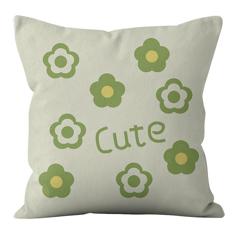 Small Clear Green Geometric Flower Print Pillowcase Short Velvet Cushion Living Room Sofa Pillowcase