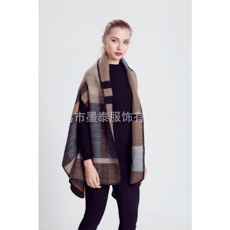 Autumn Winter European American Plaid Open Arm Shawl Scarf