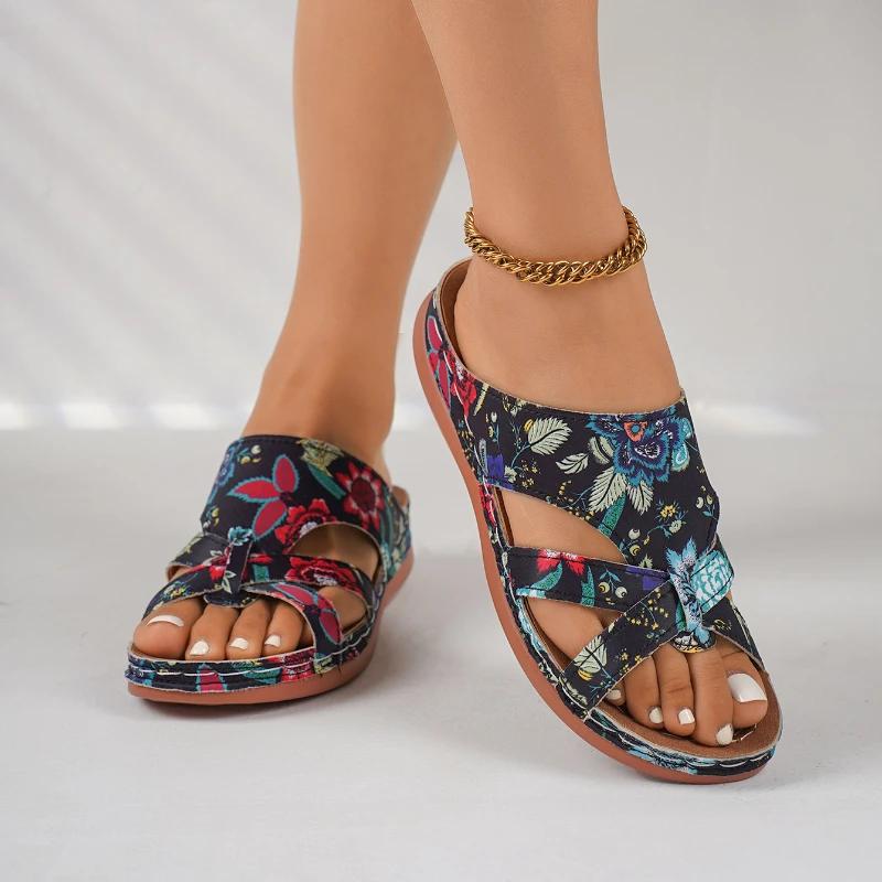 Fashion Women Slippers Casual Buckle Clip Toe Shoes for Women New Summer Print Fashion Sandals Wedges Platform Slippers Slides Women