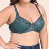 European and American Fresh Dark Green Exquisite Embroidery Underwear Ultra-thin Large Size Full Cup Bra