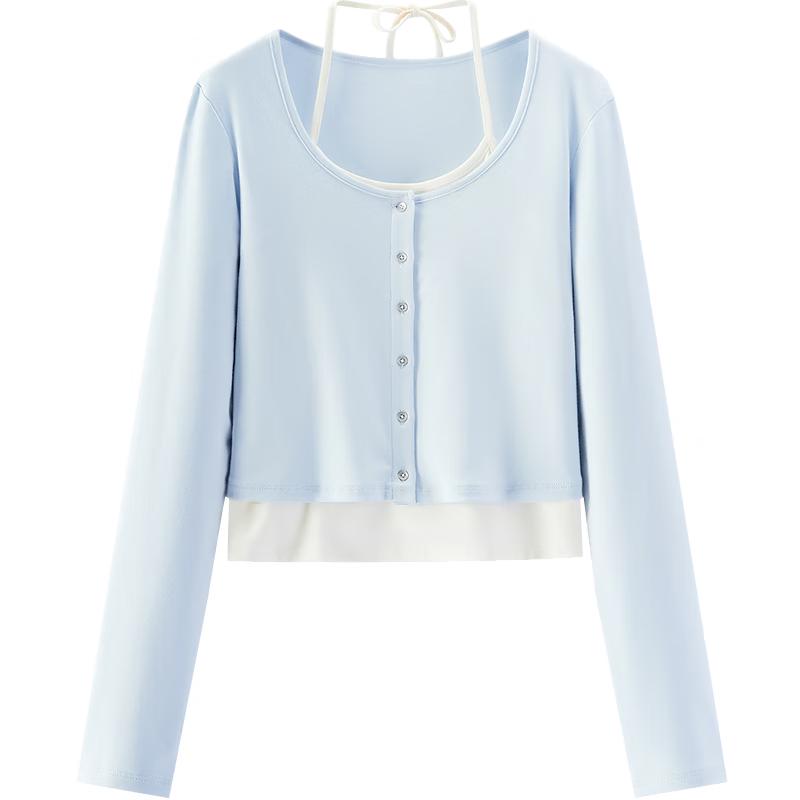 Semir Women's Halter Neck Faux Two-Piece Knit T-Shirt