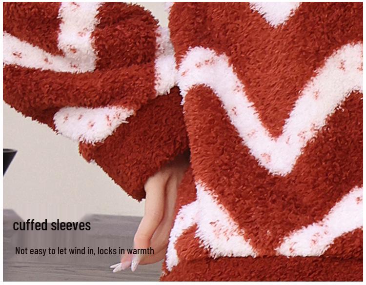 Unisex Winter-Pyjama-Set aus Korallenfleece - Verdickt, mit Plus-Samt, Warme Hauskleidung, Rundhals-Pullover, Perfekt für den Innen- und Außenbereich