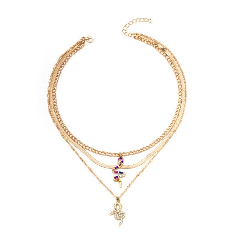Double Serpentine Diamond Necklace Pendant, Creative Personality Punk Coarse Chain Collarbone Chain Women