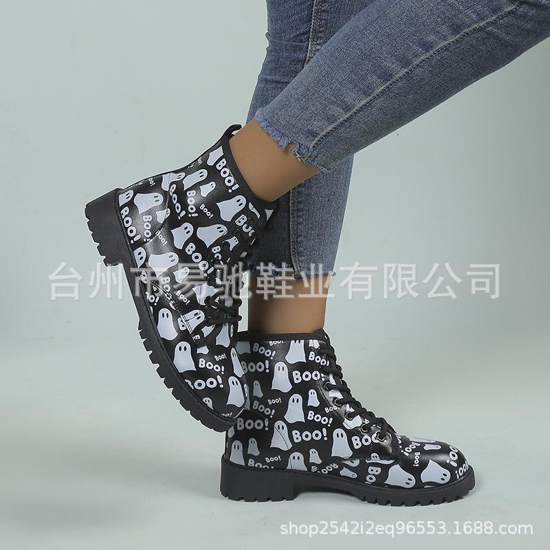 

2025 зимние новые короткие ботинки женские короткие женские ботинки Martin с мультяшным принтом короткие ботинки на Хэллоуин 43 серый