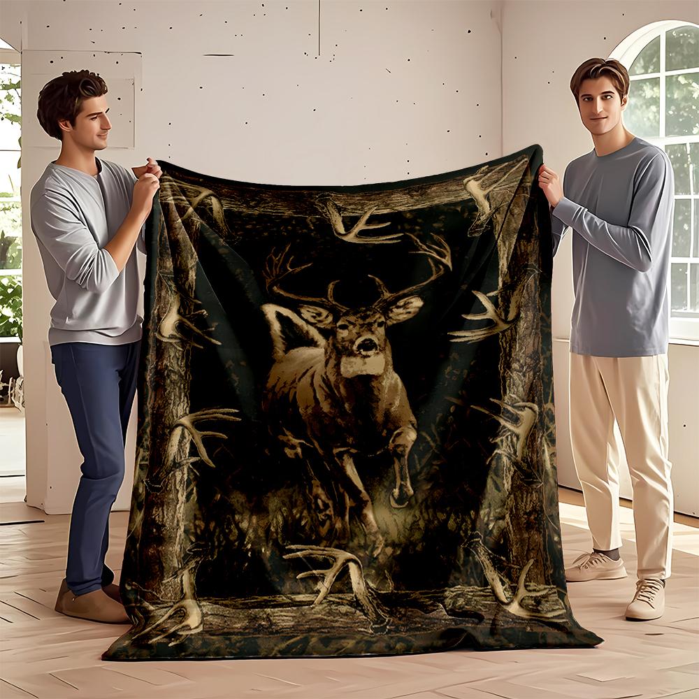 Majestic Deer with Antler Border Design Flannel blanket for bedroom, living room, sofa, and nap sofas