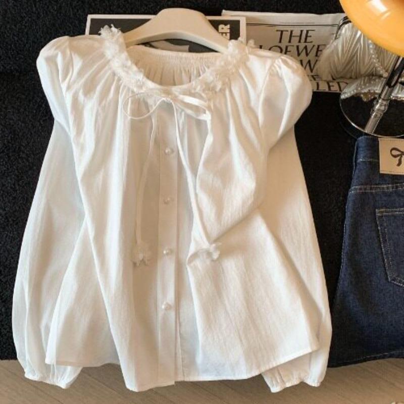 

Mint mambo green fungus edge shoulder shirt women s early spring outfits are very good-looking, and the age-reducing dollshirt is worn with a top S белый
