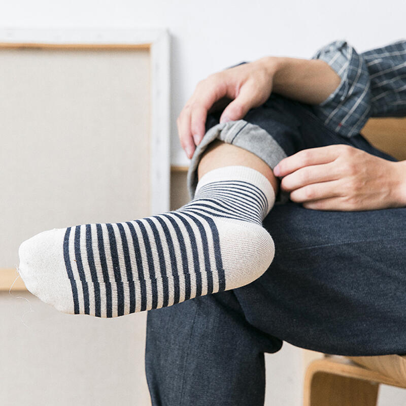 [8-Pair Set] Men's Striped Mid-Calf Socks